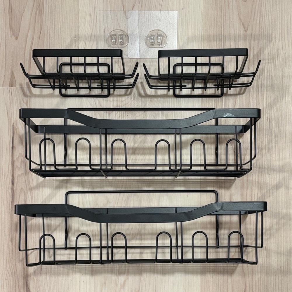 4 Piece Black Metal Wall-Mounted/Counter/Cupboard Storage Baskets